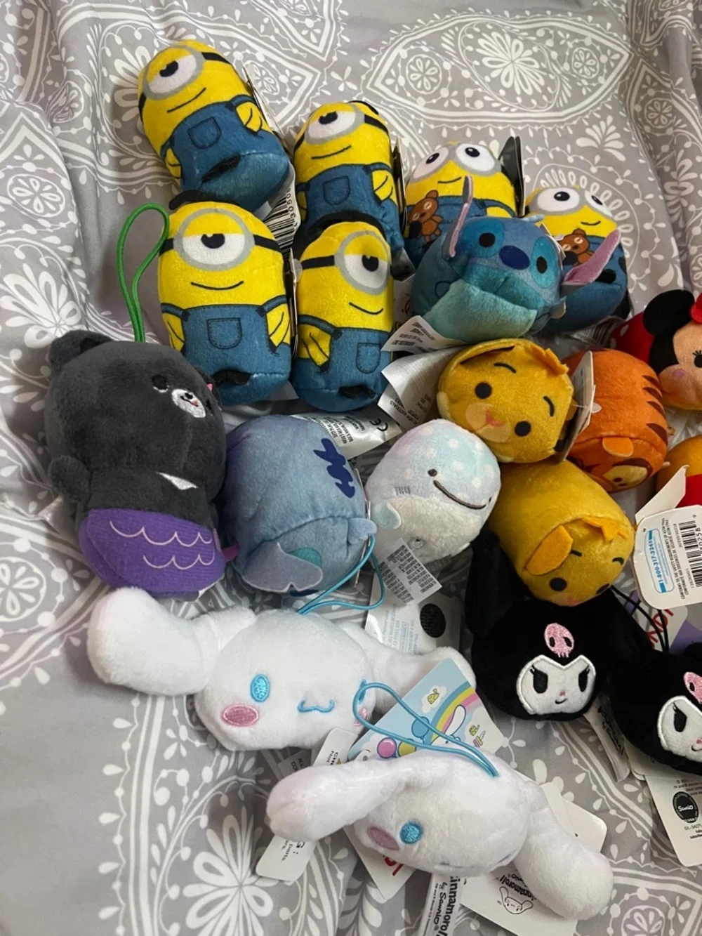 Sanrio Black Kuromi Plush Tsum Tsum Duo with Yellow and Red Sanrio Characters